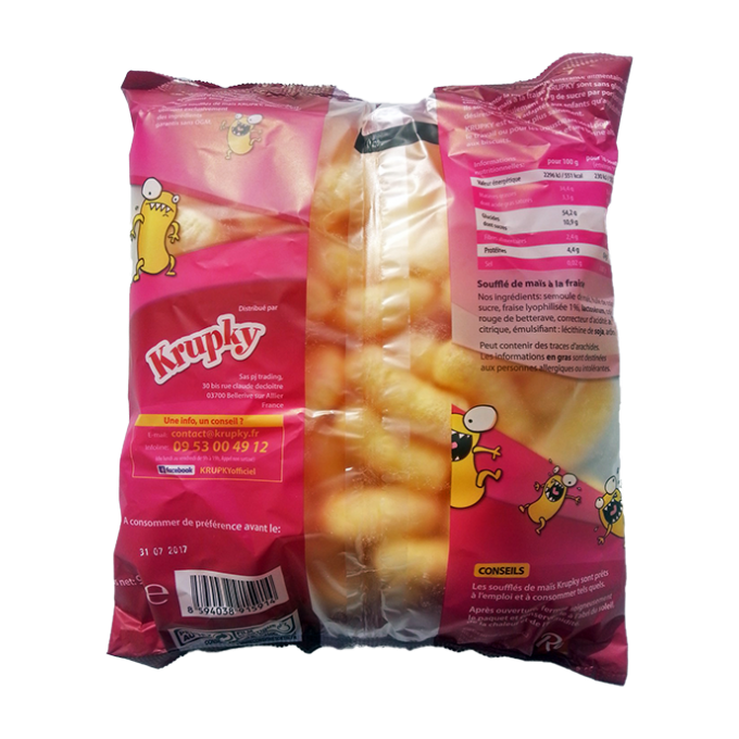 KRUPKY soufflé de maïs à la fraise - Pack de 14 sachets
