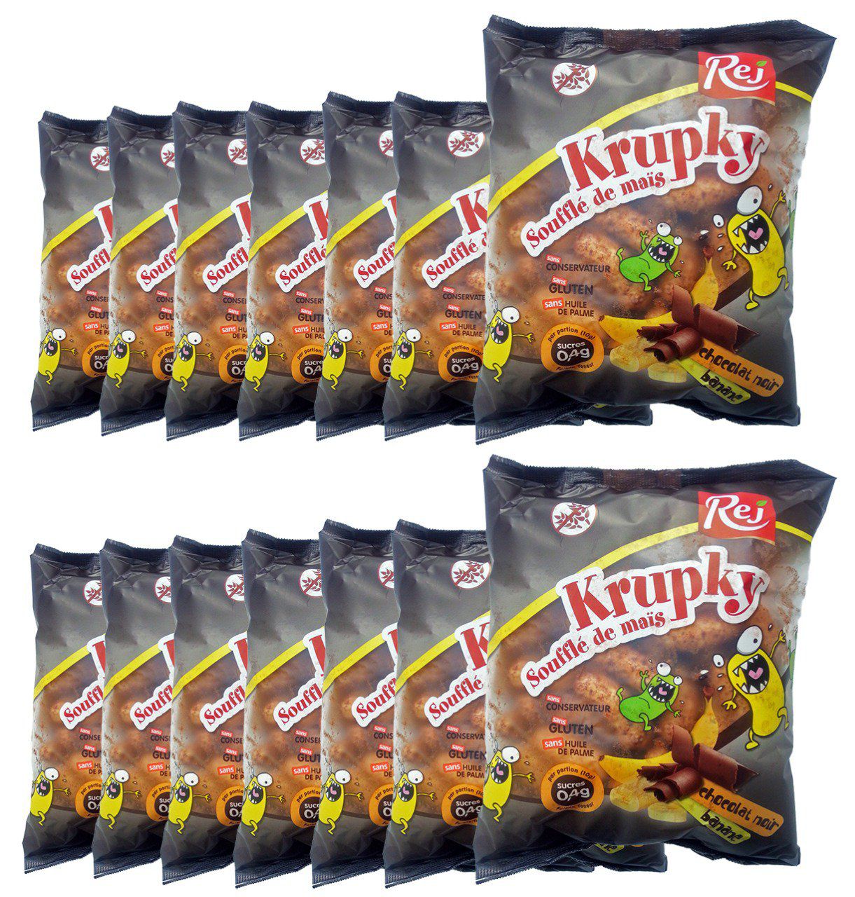 KRUPKY soufflé de maïs chocolat noir / banane - Pack de 24 sachets