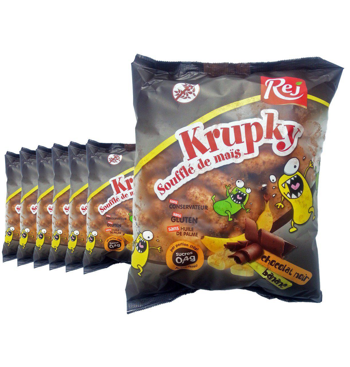 KRUPKY soufflé de maïs chocolat noir / banane - Pack de 7 sachets 