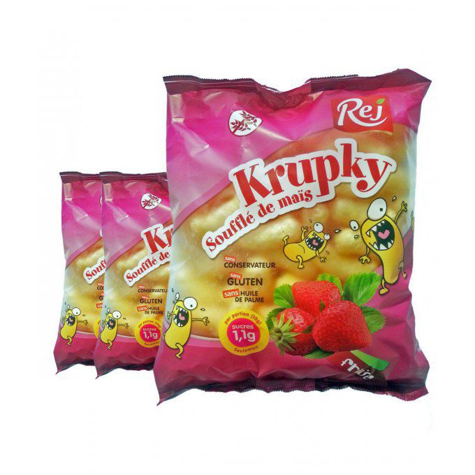 KRUPKY soufflé de maïs à la fraise - Pack de 3 sachets