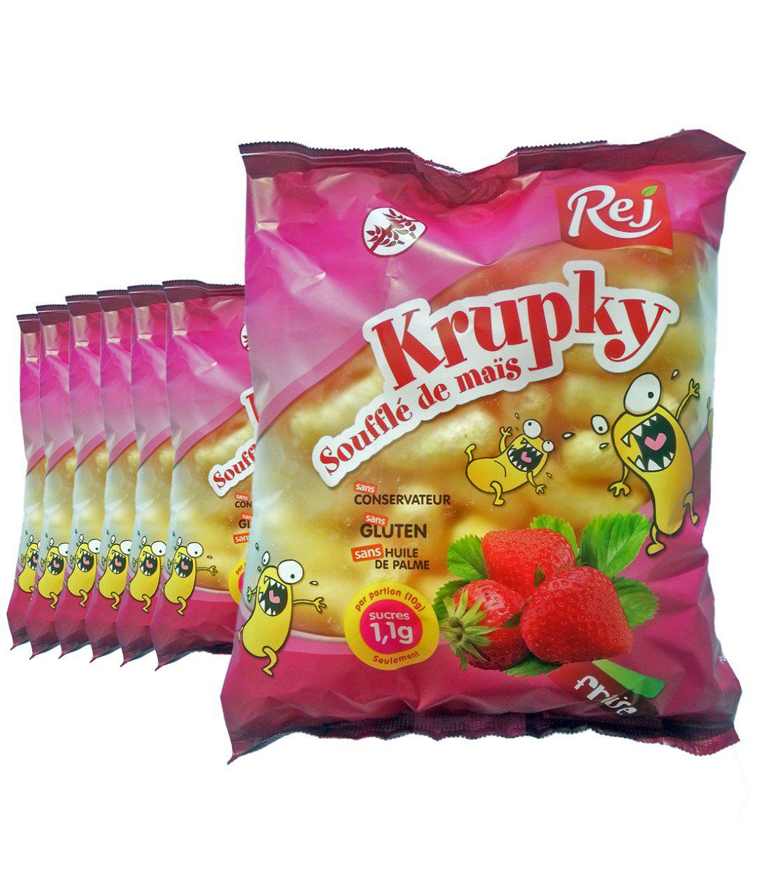 KRUPKY soufflé de maïs à la fraise - Pack de 7 sachets