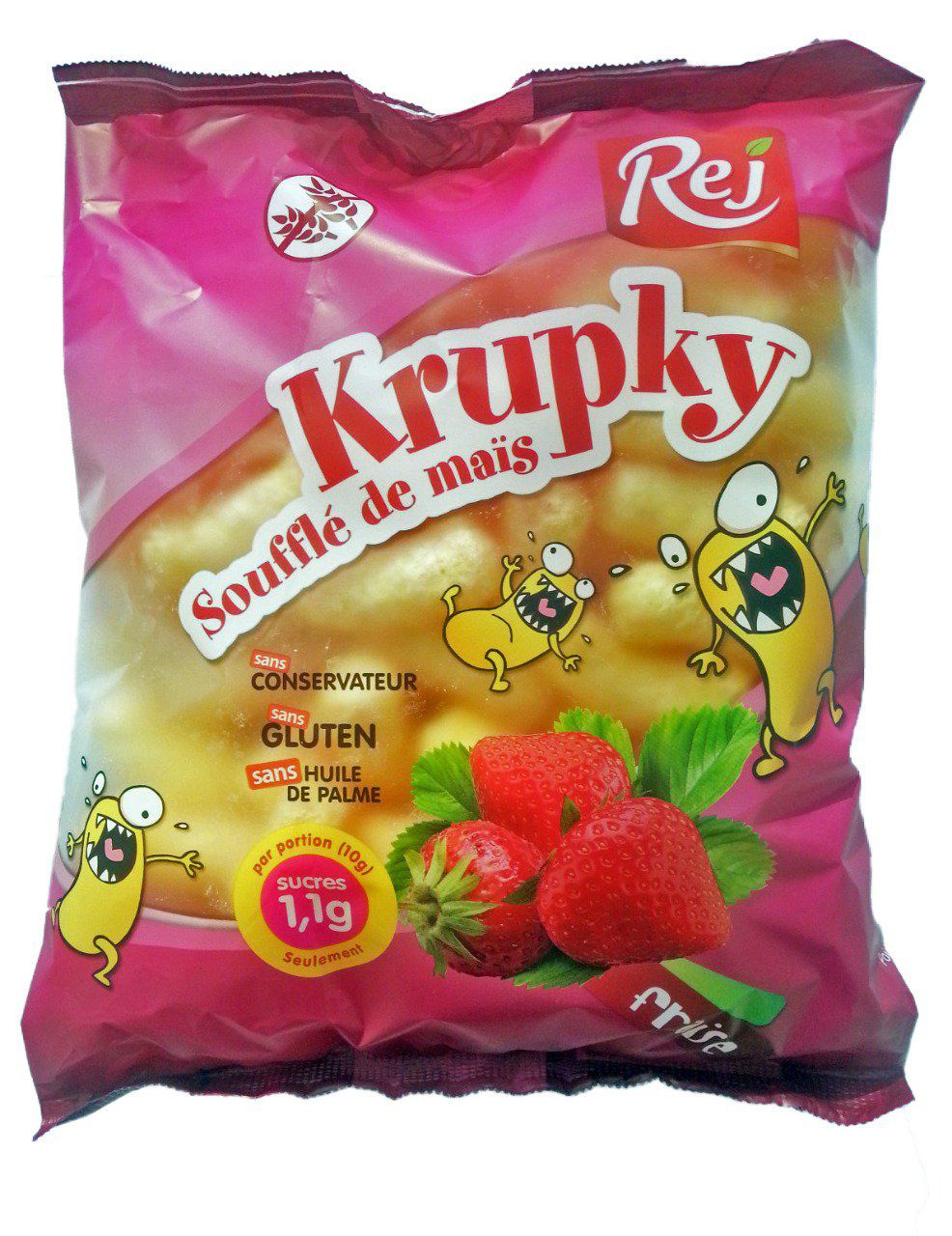 KRUPKY soufflé de maïs à la fraise - Sachet de 90g.