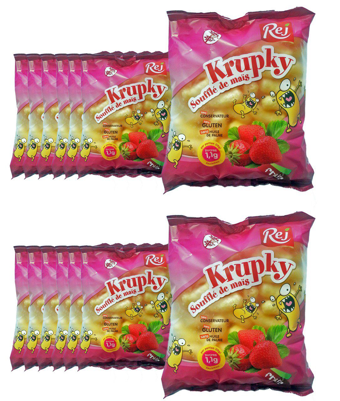 KRUPKY soufflé de maïs à la fraise - Pack de 14 sachets